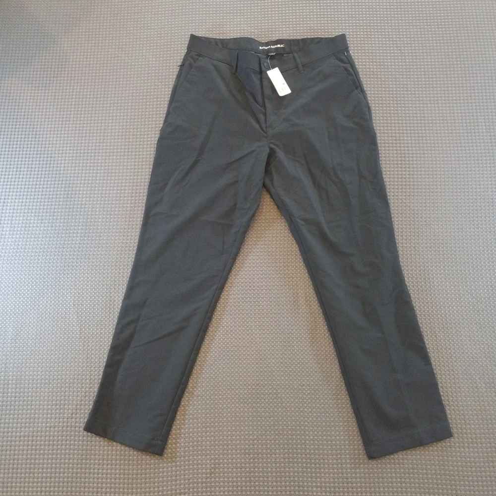 Banana Republic Mens Performance Trousers Black Straight Leg Chino Pants 34x30
